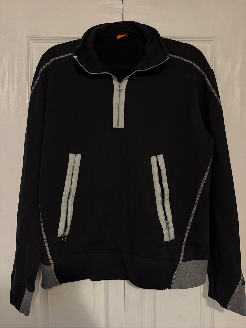 Hugo Boss Men's Black Quarter-Zip Contrast-Trim Sweater